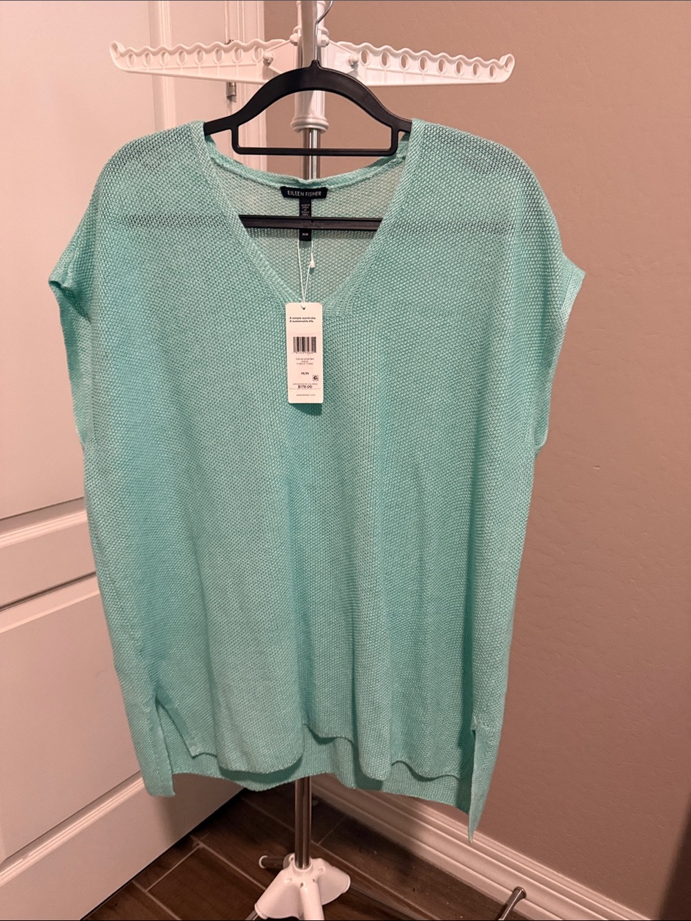 Eileen Fisher Seafoam Aqua V-Neck Open-Weave Tunic